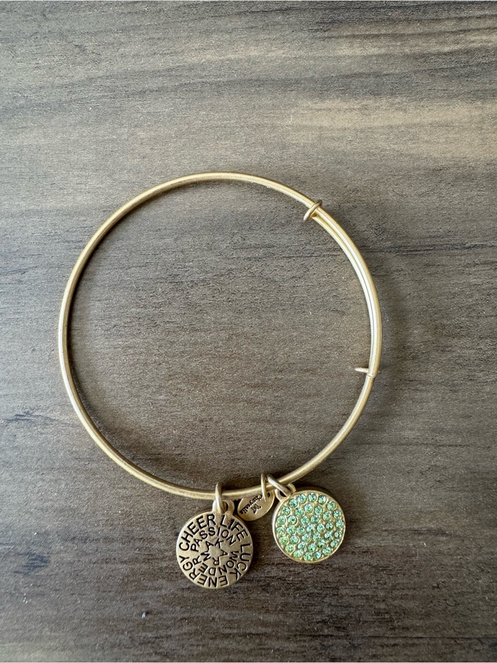 Gold-Tone Bangle Bracelet with Mint Green Crystal Charm